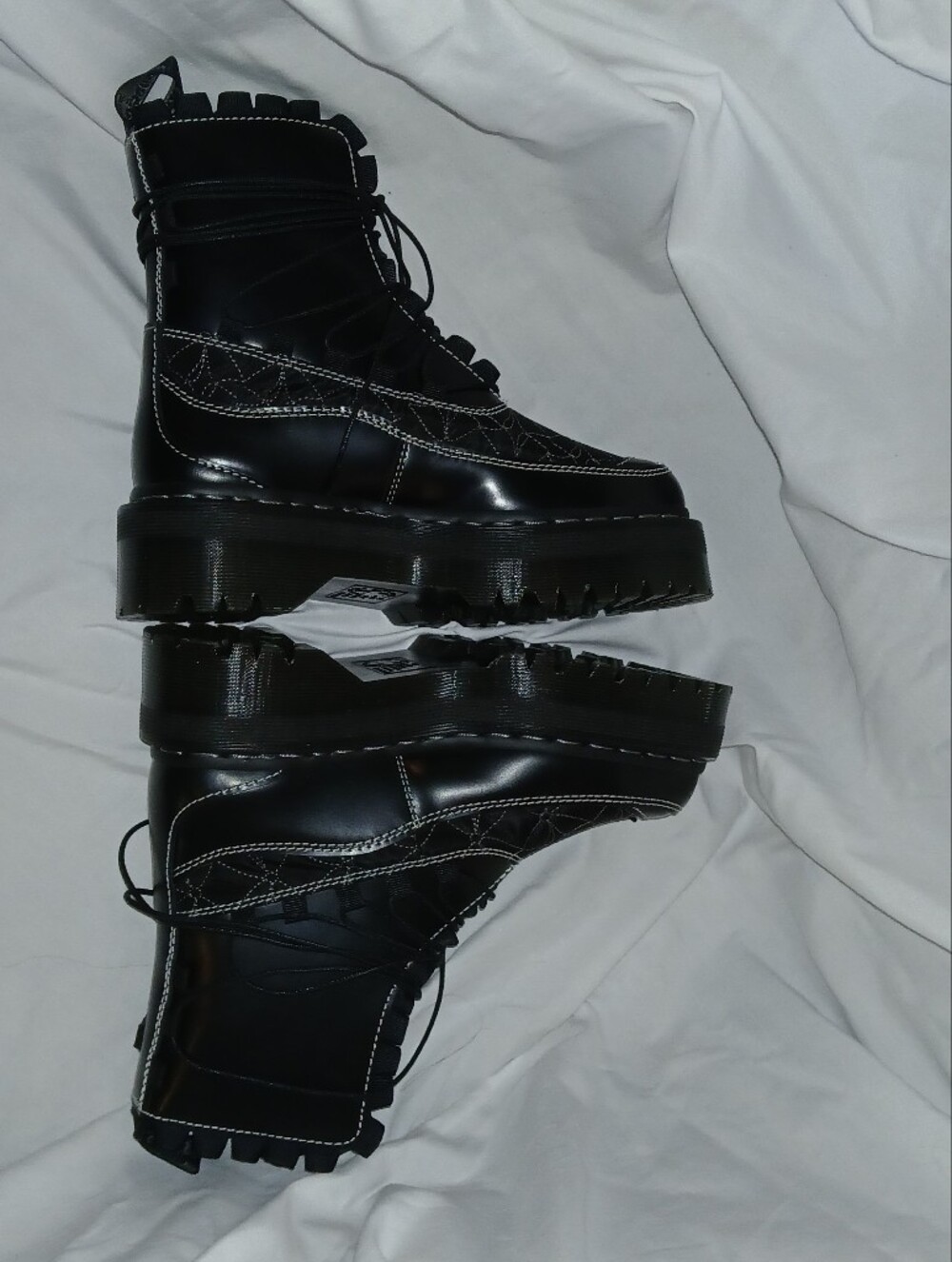 Dr Martens Jadon Frill Smooth Leather Lace Up Combat Platform Charm Boots, Black - Picture 11 of 16
